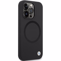 BMW BMHMP14XSILBK2 dėklas iPhone 14 Pro Max 6.7" - juodas Signature Liquid Silicone MagSafe