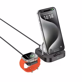 Belaidis įkroviklis Hoco 3in1 3A 5W, suderinamas su Apple Watch CQ16A, juoda spalva