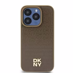 DKNY Odinis raštas su metaliniu logotipu magnetinis dėklas telefonui iPhone 15 / 14 / 13 - rudas
