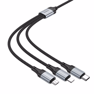 USB kabelis Hoco (X102) 3in1 lightning+microUSB+USB-C juodas 1m