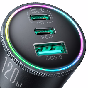 Joyroom JR-CCN07 120W automobilinis įkroviklis 2xUSB-C USB-A + USB-C kabelis 100W - tamsiai pilkas