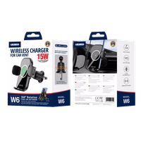 JELLICO automobilinis laikiklis su belaidžiu krovimu W6 15W Juodas