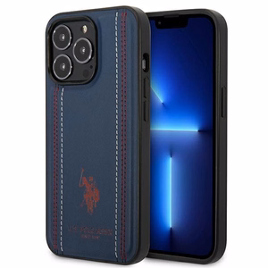 US Polo USHCP14XPFAV Leather Stitch dėklas, skirtas iPhone 14 Pro Max 6.7", tamsiai mėlynas