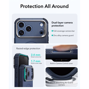 ESR Cyber Tough Kickstand MagSafe dėklas, skirtas iPhone 18 Pro / 17 Pro, tamsiai mėlynas