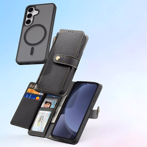 Dux Ducis Lawa odinis dėklas Samsung Galaxy S25+ su nuimama magnetine pinigine - juodas