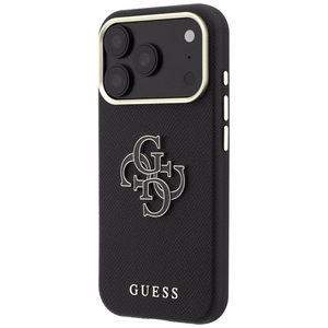 Guess Grained & Big Resin Logo dėklas, skirtas iPhone 18 Pro / 17 Pro – juodas