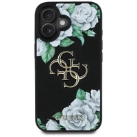 Guess Grained Roses Big 4G logo dėklas telefonui iPhone 16 - juodas