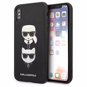 Karl Lagerfeld Saffiano Karl&Choupette Galvos dėklas telefonui iPhone XS Max - juodas