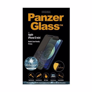 PanzerGlass E2E Super+ Microfracture antibakterinis grūdintas stiklas iPhone 12 mini – su juodu rėmeliu