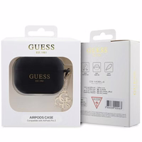 Guess GUAP2LECG4K dėklas AirPods Pro 2 ausinėms - juodas Liquid Silicone Blizgus Trikampio Pakabukas
