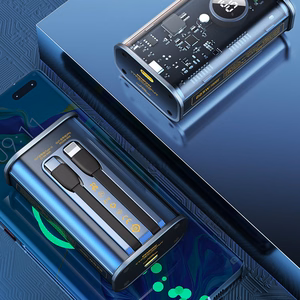 WEKOME WP-345 Vanguard Series išorinė baterija, 10000 mAh, PD 20 W + QC 22,5 W, su integruotais USB-C ir Lightning laidais, juoda
