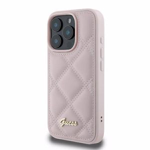 Guess Dygsniuotas Metalinis Logotipas dėklas telefonui iPhone 16 Pro - rožinis