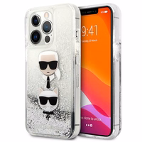 Karl Lagerfeld Skystas Glitter Karl&Choupette Galvos dėklas iPhone 13 Pro / iPhone 13 - sidabrinis
