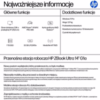 HP ZBook Ultra G1a Copilot+ PC AMD Ryzen AI Max PRO 385 Mobilioji darbo stotis 35,6 cm (14") 2,8K jutiklinis ekranas 32 GB LPDDR5x-SDRAM 1 TB SSD Wi-Fi 7 (802.11be) Windows 11 Pro AI darbo stotis, AI kompiuteris Sidabrinė