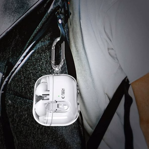 Tech-Protect FlexAir dėklas su karabinu, skirtas Samsung Galaxy Buds 3 / 3 Pro – skaidrus