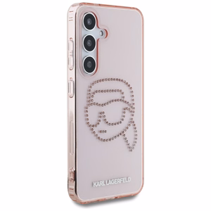 Karl Lagerfeld dėklas telefonui su kalnų krištolais K. Head logotipu Samsung Galaxy S25 rožinis