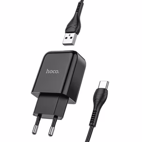 Įkroviklis Hoco USB A 2A 10W + kabelis USB A į USB C N2 juodas