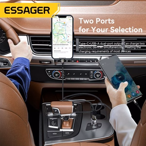 Automobilinis įkroviklis Essager Thumb skaidrus (juodas) 33W (1xUSB QC3.0 / 1xPD)