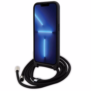 Karl Lagerfeld kryžminis Saffiano monograma metalinis ženkliukas Karl & Choupette dėklas telefonui iPhone 15 Pro - juodas