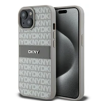 DKNY Odinis mono juosta ir metalinis logotipas dėklas telefonui iPhone 15 / 14 / 13 - smėlio