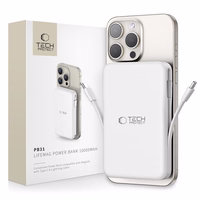 Tech-Protect LifeMag PB31 išorinė baterija su MagSafe 10000mAh 15W USB-C / USB-A / įmontuotu USB-C / Lightning kabeliais - balta