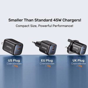 Unitek GaN tinklo įkroviklis 45W 2x USB-C PD 3.0 QC
