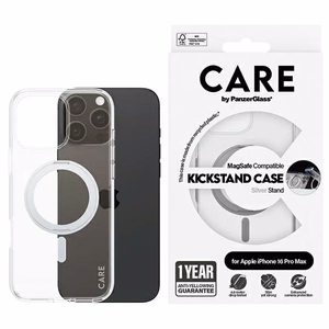 CARE by PanzerGlass Funkcinis dėklas telefonui su stovu iPhone 16 Pro Max 6.9" sidabrinis/sidabrinis Magnetinis 1328