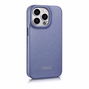 iCarer CE Premium odinis folio dėklas iPhone 14 Pro Max magnetinis atverčiamas odinis folio dėklas MagSafe šviesiai violetinė