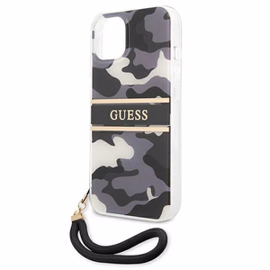 Guess GUHCP13MKCABBK iPhone 13 6.1" juodas/juodas kietas dėklas Camo Strap Collection
