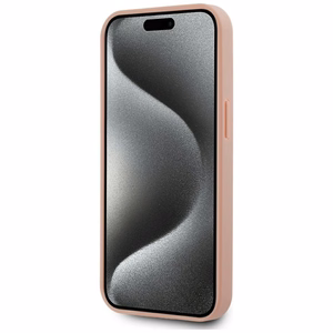 Karl Lagerfeld odinis monograma metalinis logotipas Magnetinis iPhone 15 dėklas - rožinis