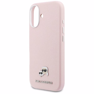 Karl Lagerfeld Karl & Choupette Head Pins Saffiano MagSafe Dėklas for iPhone 17 - rožinis