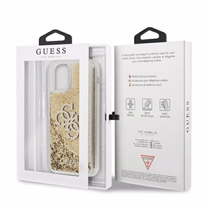 Guess 4G Big Liquid Glitter dėklas telefonui iPhone 11 6.1" / Xr - Auksinis