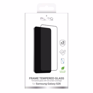 Puro Frame grūdintas stiklas skirta Samsung Galaxy S26 su juodu rėmeliu