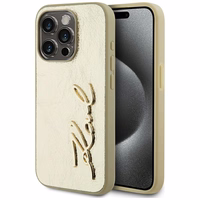 Karl Lagerfeld Wrinkled Metal Signature dėklas telefonui iPhone 15 Pro Max - auksinis