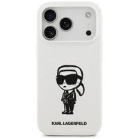KARL LAGERFELD dėklas telefonui IPHONE 17 Pro suderinamas su Magnetine KLHMP17LSKIGROH (Silicone W/ KL Sketch & Logo) baltas
