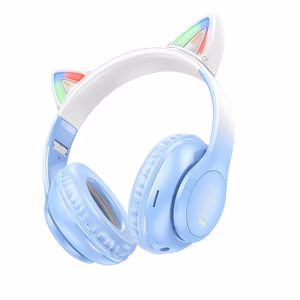 HOCO belaidės Bluetooth ausinės W42 su katės ausimis kristalinės mėlynos