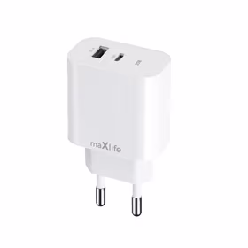 "Maxlife MXTC-06-25AC PD QC įkroviklis 1x USB-C 1x USB 25W baltas