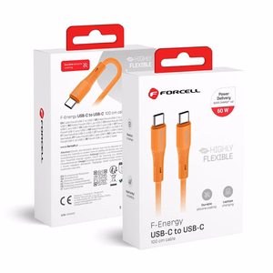 USB kabelis Forcell (C344) "USB-C (Type-C) to USB-C (Type-C)" (3A 60W 1m) oranžinis