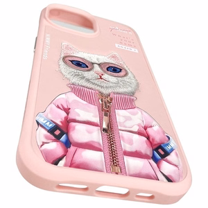 Nimmy Cool&Cute 2.0 katės dėklas iPhone 15 - rožinis