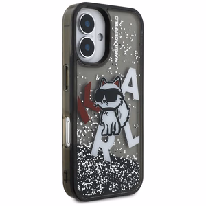 Karl Lagerfeld Liquid Glitter Choupette Logo iPhone 16 deklas - juodas