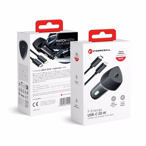 FORCELL F-ENERGY Carbon CC50-1C automobilinis įkroviklis Type C + kabelis Type C į Lightning PD 3A 20W juodas