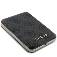Guess indukcinė 15W GUPB5FP4EMGK 5000mAh išorinė baterija juoda/juoda 4G odinis metalinis logotipas MagSafe