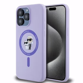 Karl Lagerfeld silikoninis Karl&Choupette galvų žiedas Magnetinis dėklas iPhone 15 Pro Max - Violetinis