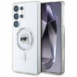 Dėklas Karl Lagerfeld Button Karl Head Printed Logo Magnetinis Samsung Galaxy S25 Ultra baltas