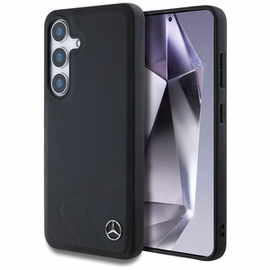 Mercedes Odinis Horizontalios įspaustos kreivės Magnetinis dėklas Samsung Galaxy S25 - juodas