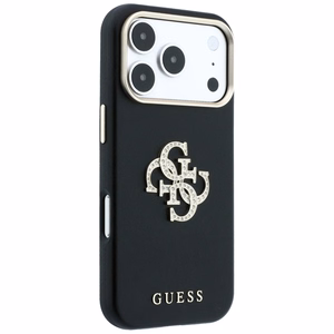Guess Smooth & Big Strass Logo dėklas iPhone 18 Pro / 17 Pro – juodas