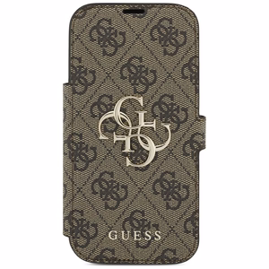 Guess Book 4G Metal Logo atverčiamas dėklas, skirtas iPhone 18 Pro / 17 Pro, rudas