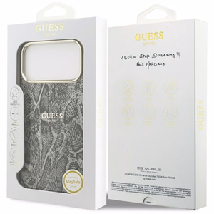 Guess Pitono rašto magnetinis dėklas iPhone 17 Pro Max - juodas