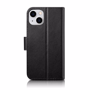 Чехол iCarer Wallet 2in1 для iPhone 14 Plus Anti-RFID кожаный с откидной крышкой чёрный