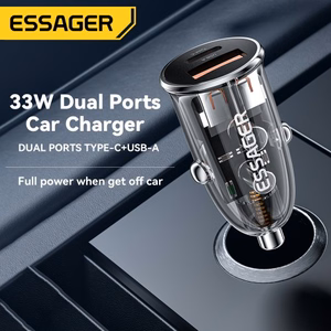 Automobilinis įkroviklis Essager Thumb skaidrus (juodas) 33W (1xUSB QC3.0 / 1xPD)